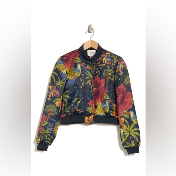 Industry Republic Crop Bomber Jacket Floral Farm Rio Vibe Jungle Tropical Size M - Picture 2 of 16